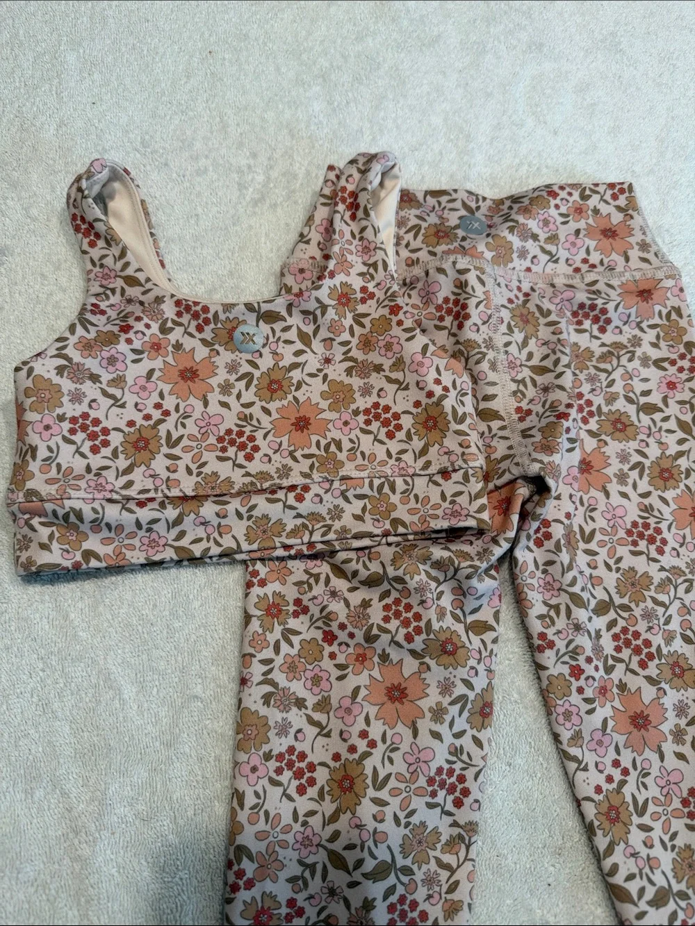 Rylee + Cru Floral Pink Beige Active Set - Crop Top & Leggings